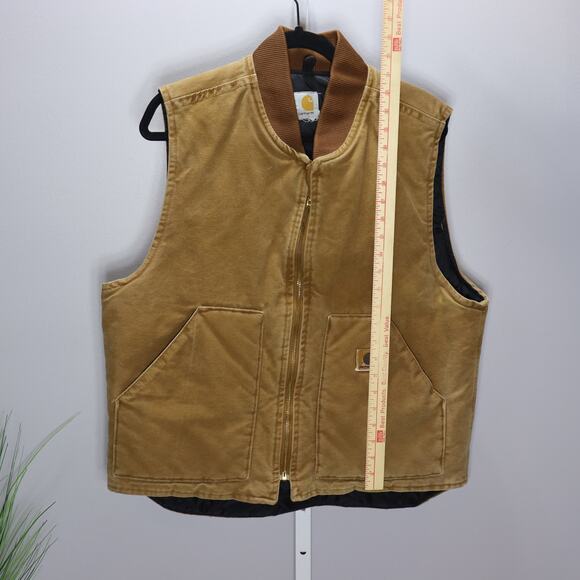 Carhartt Duck Canvas Work Vest Camel Brown Quilted Liner M - Picture 5 of 5